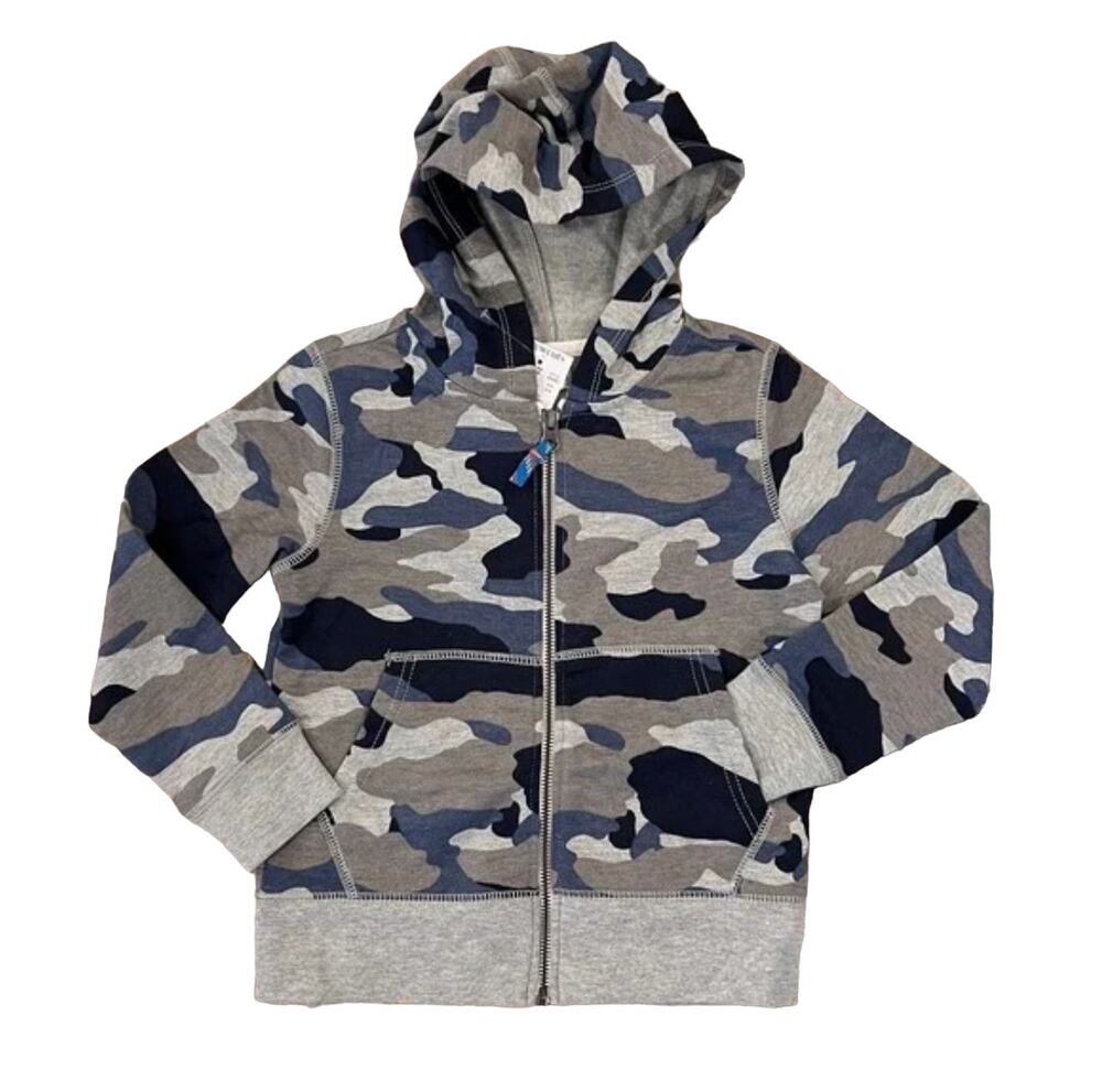 NWT J. Crew Boys' Blue & Grey Camo Fleece Full-Zip Hoodie